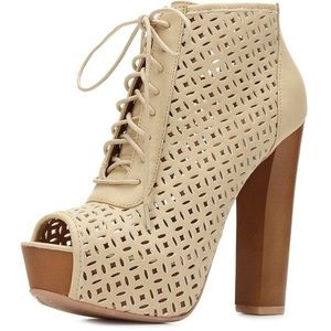 Charlotte Russe Nude Toe Lace Up Heels